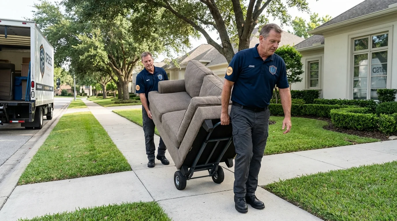 Local residential moving crew loading furniture in West Springfield, MA